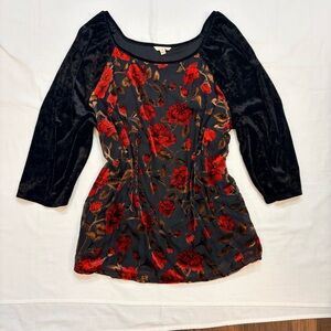 ADiva Black Velvet and Red Rose Blouse- 3X